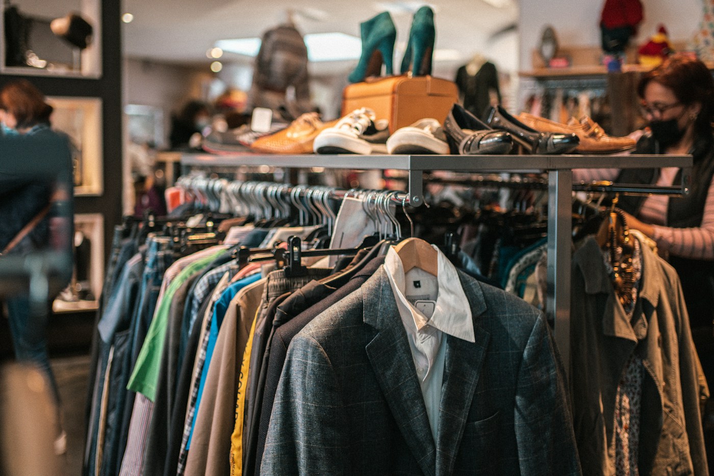 Clothing arranged in a retail shop